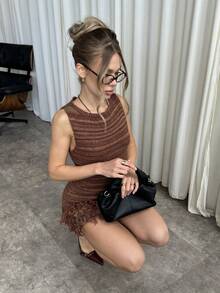 SHEIN BAE 女式休闲无袖流苏针织连衣裙