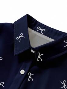 SHEIN Áo sơ mi dài tay cài nút in nơ thoải mái, rộng rãi, dễ mặc hàng ngày dành cho nữ - Nhiều màu - Xem 5