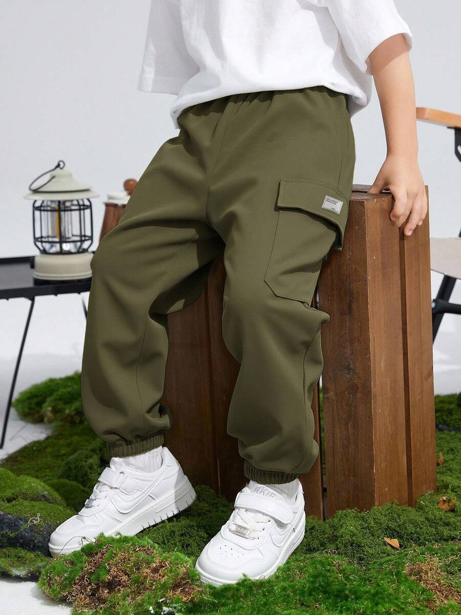 SHEIN Pantaloni cargo casual sportivi con stampa grafica, tasche e vestibilità morbida con laccio, adatti per pendolarismo, scuola, uso quotidiano, vacanze, sport, primavera/estate/autunno/inverno, per ragazzi pre-adolescenti