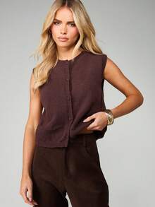 MISSGUIDED Sleeveless Knit Cardigan Vest With Button Front Closure Fall Autumn Layering - Grey - View 1