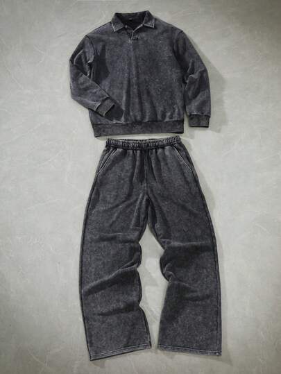 PAVTROS 男士水洗面料 Polo 领卫衣和松紧腰运动裤套装，男士两件套 Polo 领运动服，男士两件套运动套装，男士运动套装，非常适合圣诞节和万圣节，送给男朋友的绝佳礼物