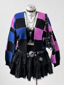 Sunspun Áo len cardigan kẻ sọc Halloween cỡ lớn cho nữ, dáng rộng, tay dài, mùa thu/đông - Nhiều màu - Xem 4