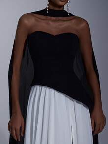 Elitara Thanh lịch, Lãng mạn, Thời trang, Tối giản, Đen trắng, Vải co giãn, Vải voan chắp vá, Phong cách, Ngày lễ, Kỳ nghỉ, Tiệc sinh nhật, Sự kiện cưới, Váy dạ hội trang trọng - Đen và trắng - Xem 6