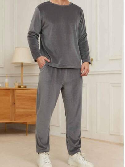 Set pijama para hombre tela felpa pantalón y playera manga larga