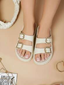 Women Flat Sandals - Beige - View 2