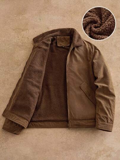 HIMLAND 男士纯色长袖拉链休闲羊毛夹克，秋冬