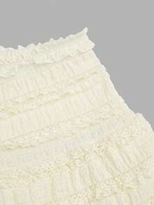 Sweetra 1 套白色无袖短款上衣，腰部带扣装饰和白色短款百褶裙，极简风格 - 杏色 - 查看 7