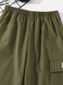 SHEIN Pantaloni cargo casual sportivi con stampa grafica, tasche e vestibilità morbida con laccio, adatti per pendolarismo, scuola, uso quotidiano, vacanze, sport, primavera/estate/autunno/inverno, per ragazzi pre-adolescenti