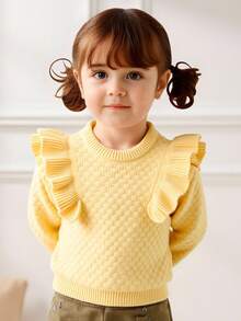 SHEIN Baby Mädchen Lässiger Vintage Brauner Rüschen Saum Pullover