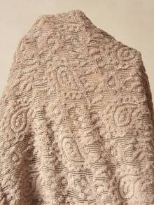 Bohemela Áo thun nữ cổ chữ V tay ngắn phối ren dệt kim màu trơn - Màu Khaki - Xem 7