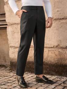 Manfinity VCAY Men's Minimalist Solid Color Commuter Everyday Slant Pocket Tapered Pants Tuxedo Hamilton - smoke gray - View 5