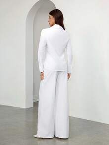 SHEIN Tall 女士白色纯色职业套装优雅高端适合职场社交场合律师医生返校教师高腰版 - 白色 - 查看 2