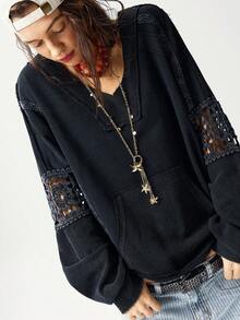 Bohemela Casual Knit Patchwork Half-Zip Loose Washed Women Sweatshirt