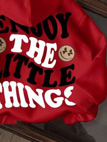 Tween Boy Casual Minimalist Cartoon Letter Pattern Loose Fit Long Sleeve Hoodie Sweatshirt, Suitable For Autumn/Winter