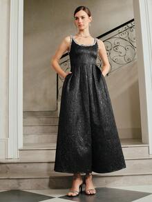 Anewsta Party & Banquet Pearl & Rhinestone Decor Textured Sleeveless Backless A-Line Dress For Women