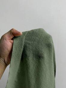 StreetHx New Contrast Color Graffiti Asymmetric Shoulder Casual Loose Sweater - Army Green - View 7