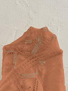 SHEIN LUNE Sweater Pullover Longgar Bermotif Bunga Berongga Kasual Gaya Liburan - Jeruk - View 7