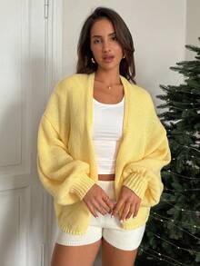 Aloruh Áo len cardigan dáng rộng màu vàng kem dự tiệc Homecoming cơ bản, thích hợp mặc hàng ngày, tiệc trà, du lịch, thu/đông - Vàng nhạt - Xem 8