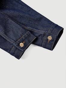 Selenza 女式休闲纽扣长袖牛仔夹克 - 藍色 - 查看 9