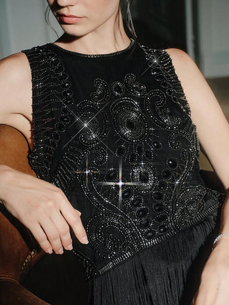Women's Fashionable New Sexy Sequin Tassel Camisole, Elegant Luxury Party Dress