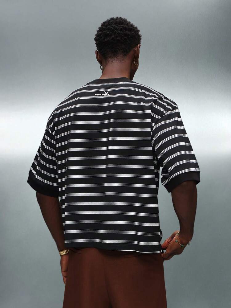 PLAYBOY X SUMWON Men Horizontal Stripes Short Sleeve Crew Neck Crop Tee Retro Casual Summer Top
