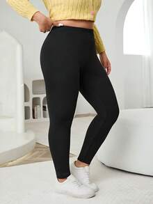 Solflare 加大码加厚保暖黑色打底裤，冬季保暖 - 黑色 - 查看 3