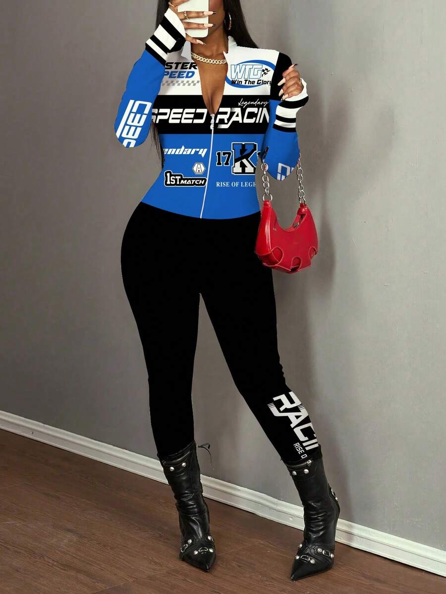 Slaydiva Combinaison décontractée à manches longues avec fermeture éclair devant, convient pour l'automne/l'hiver