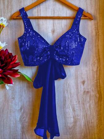 Rafferiza Elegant Sexy Backless Crop Top With Sparkling Sequins, Suitable For Party, Date Night, Spring/Summer