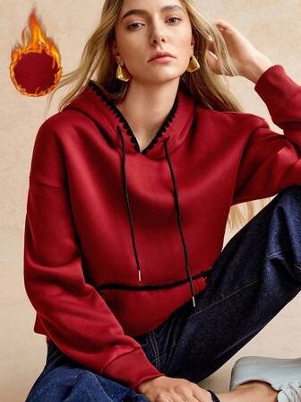 Écloséra French Retro Style Women's New Year, Casual And Elegant, Hooded Pocket Embroidered Autumn And Winter Long-Sleeved Women's Sweatshirt, Christmas, New Year's Wear.