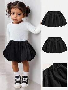 SHEIN Babygirl 可爱百搭荷叶边松紧腰黑色短裤