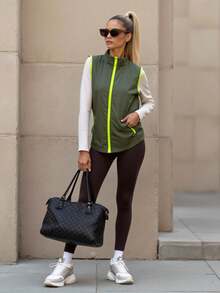 Innovista Women's Zipper Casual Outdoor Vest Jacket – Color-Blocked Gym Jacket With Breathable Mesh Panels Shaping Zipper Sports Top, Suitable For Yoga, Pilates, High-Intensity Interval Training, Running, Cycling, And The Gym Stretchy And Lightweight, Sweat-Wicking And Quick-Drying, UV Protection, A Must-Have For Autumn And Winter Premium Sportswear Fall New Style Women Utilitarian Chic, Cozy/Winter Layering ,Essentials Hoodie