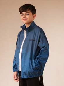 SUMWON Windjacke mit Typografie-Muster und elastischen Bündchen für lässige Outdoor-Abenteuer - Blau - Übersicht 3