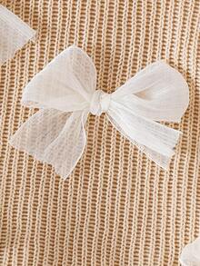 SHEIN Playful Pals 2 件套女婴蝴蝶装饰圆领长袖上衣和网纱裙套装，优雅可爱，适合秋冬季