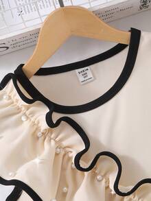 Sparklyn Tween Girl 不对称珍珠荷叶边无袖背心，夏季 - 杏色 - 查看 7