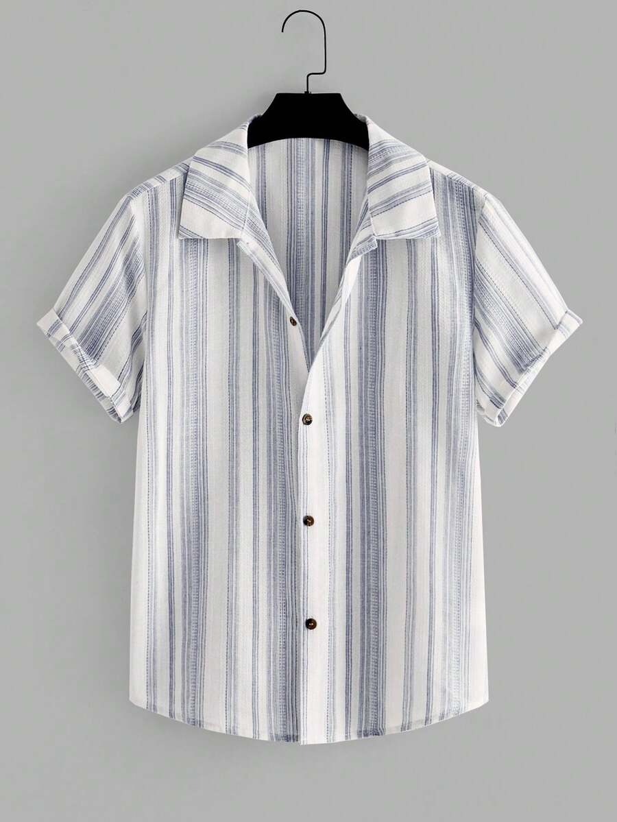 Manfinity RelaxMax Men's Casual Striped Simple Button-Front Short ...