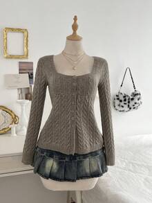 Elamini Vintage Casual Single-Breasted Long Sleeve Knit Cardigan For Women