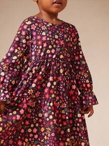 SUMWON 秋冬儿童时尚花卉长袖褶饰荷叶边连衣裙 - 彩色 - 查看 6