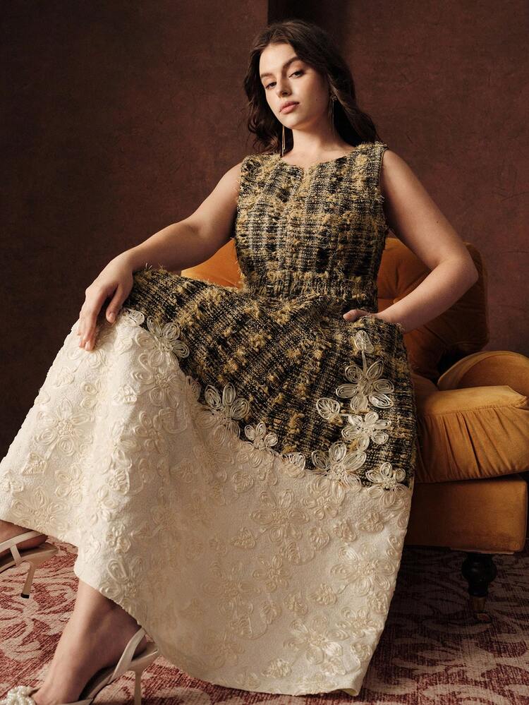 Elegant Plus Size Women Patchwork Design Mid-Length Dress