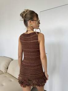 SHEIN BAE 女式休闲无袖流苏针织连衣裙