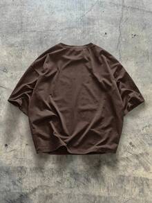 AXEPEAK 男士针织休闲日常宽松短袖拼布T恤 - 棕色 - 查看 2