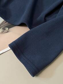 GlowEve 女士优雅不对称领口镂空金属扣装饰长袖T恤 - 藍色 - 查看 4