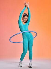 Easithlete Snakeskin Print Fitted Athletic Jumpsuit - Teal Blue - View 3