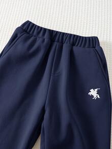 Cozy Pixies 男童野马图案弹力腰休闲抓绒裤 男童慢跑裤 保暖运动裤 藏蓝色运动裤 男童运动裤 男童藏蓝色裤子 男童运动裤套装 星形图案男童裤 男童慢跑裤套装 保暖裤 保暖内衬裤 - 藏蓝色 - 查看 4