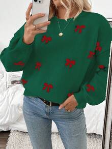 SHEIN LUNE 2024秋冬新款时尚博主同款蝴蝶结设计休闲套头毛衣 - 彩色 - 查看 3