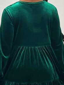 Emery Rose Kids Emery Rose Kids Loose Casual Comfortable Green Velvet Long Sleeve A-Line Dress - Green - View 2