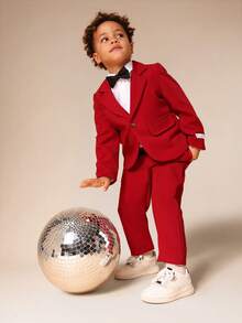 SUMWON Boys Formal Suit Set Holiday Wedding Single Button Blazer With Matching Pants Vacation - Burgundy - View 2