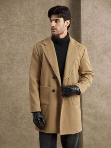 Core Aspect Men's Casual & Commuter Solid Color Lapel Collar Patchwork Pocket Double-Breasted Long Sleeve Overcoat, Autumn/Winter - Camel - View 3