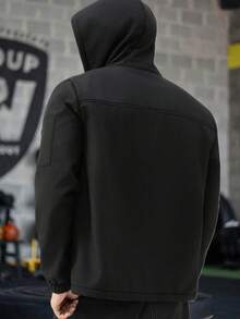 EGENSIO 男士保暖内衬纯色保暖内衬连帽休闲长袖外套，百搭 - 黑色 - 查看 5