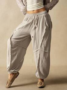 Bohemela Boho Countryside Vacation Style Solid Color Woven Loose Women Pants