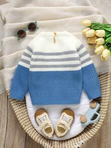 SHEIN Vintaside Kids 男婴可爱卡通刺绣毛衣，圆领设计呵护娇嫩肌肤，长袖套头衫方便穿脱，休闲简约风格打造宝宝时尚新宠，柔软亲肤面料陪伴宝宝快乐成长。 - 彩色 - 查看 2